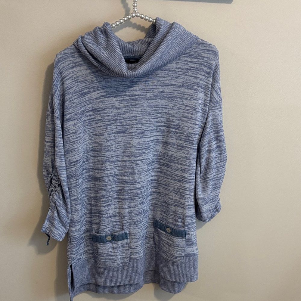 Ali Miles Heathered Blue Cowl Neck light weight Sweater size small